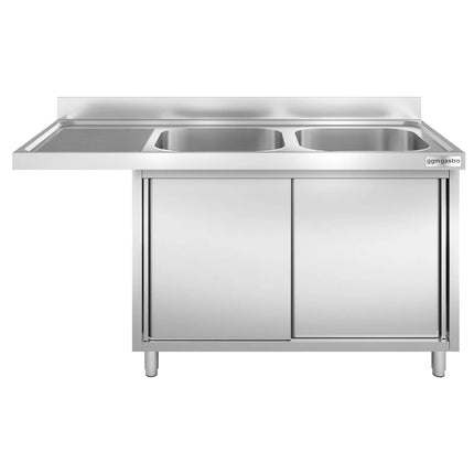 GGM Gastro Commercial Dishwasher Sink with Cupboard PREMIUM - 2000x600mm - 2 Bowls, Right-Hand Bowl