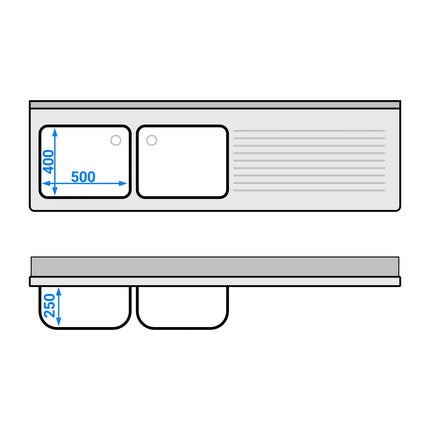 GGM Gastro Commercial Dishwasher Sink with Cupboard PREMIUM - 2000x600mm - 2 Bowls, Left-Hand Bowl
