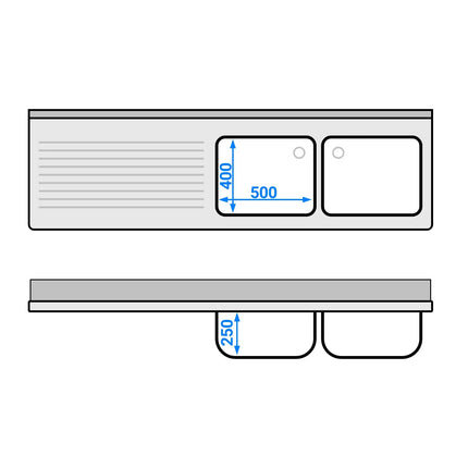 GGM Gastro Commercial Dishwasher Sink with Cupboard PREMIUM - 2000x600mm - 2 Bowls, Right-Hand Bowl