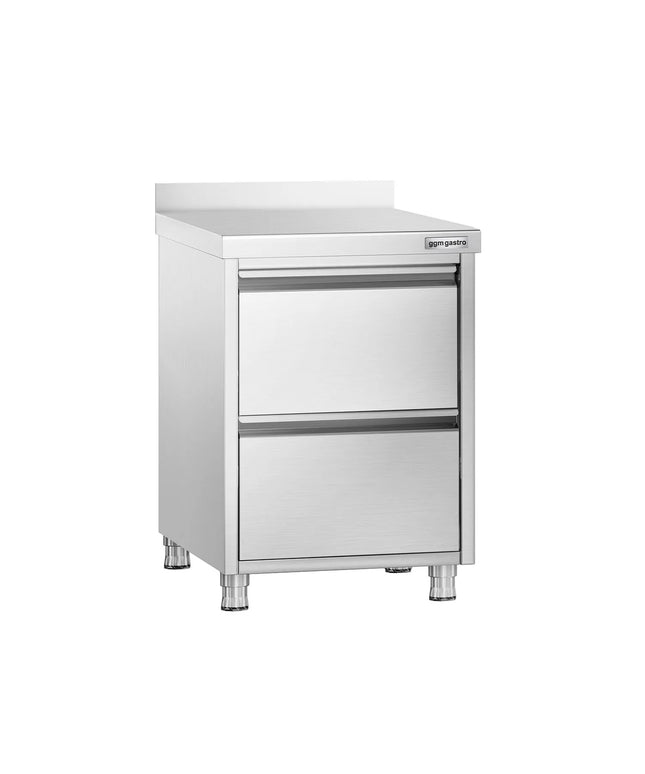 GGM Gastro Commercial Drawer Cabinet PREMIUM - Stainless Steel - with 2 Drawers & 100mm Upstand - 500x700mm