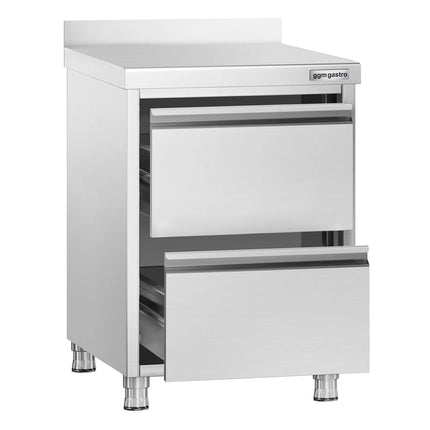 GGM Gastro Commercial Drawer Cabinet PREMIUM - Stainless Steel - with 2 Drawers & 100mm Upstand - 500x700mm