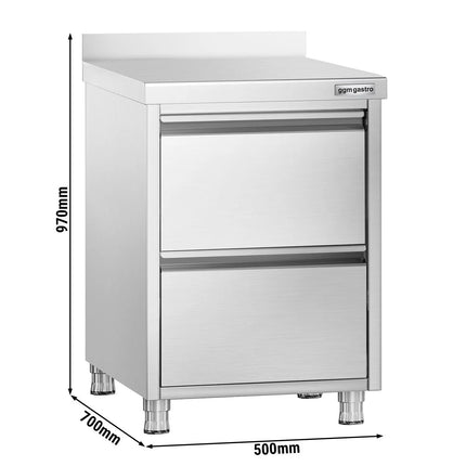 GGM Gastro Commercial Drawer Cabinet PREMIUM - Stainless Steel - with 2 Drawers & 100mm Upstand - 500x700mm