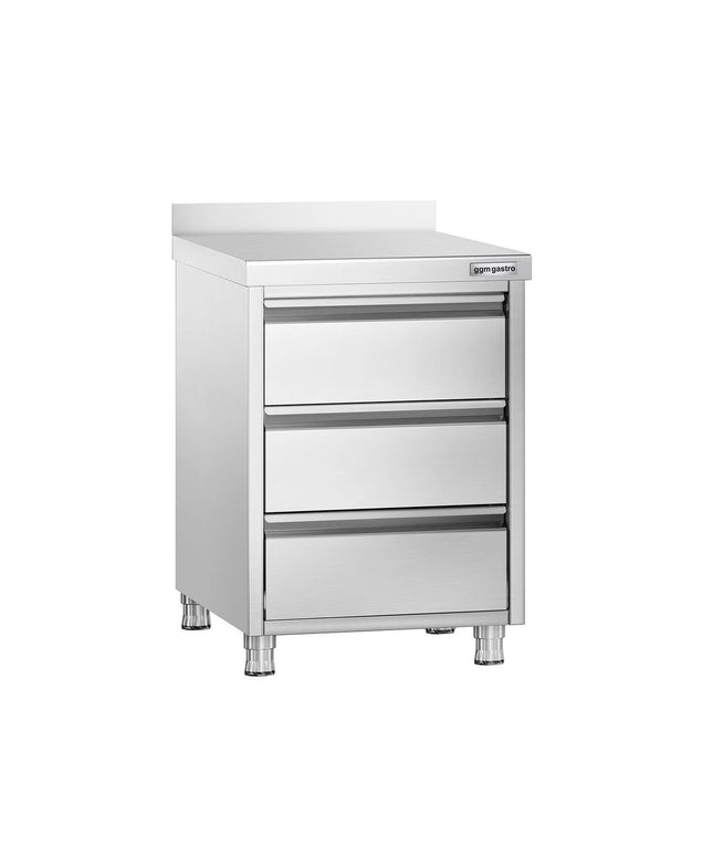 GGM Gastro Commercial Drawer Cabinet PREMIUM - Stainless Steel - with 3 Drawers & 100mm Upstand - 500x700mm