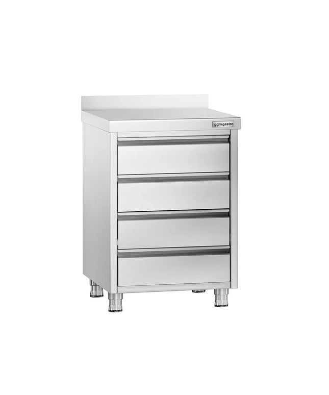 GGM Gastro Commercial Drawer Cabinet PREMIUM - Stainless Steel - with 4 Drawers & 100mm Upstand - 500x600mm