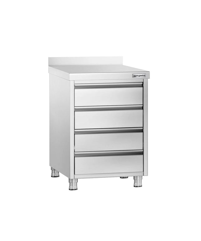 GGM Gastro Commercial Drawer Cabinet PREMIUM - Stainless Steel - with 4 Drawers & 100mm Upstand - 500x700mm