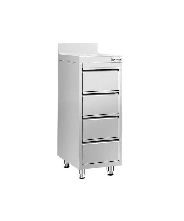 GGM Gastro Commercial Drawer Cabinet PREMIUM - Stainless Steel - with 4 Drawers & Upstand - 400x600mm