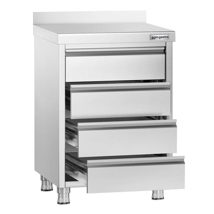 GGM Gastro Commercial Drawer Cabinet PREMIUM - Stainless Steel - with 4 Drawers & 100mm Upstand - 500x600mm