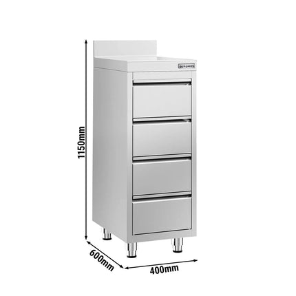 GGM Gastro Commercial Drawer Cabinet PREMIUM - Stainless Steel - with 4 Drawers & Upstand - 400x600mm