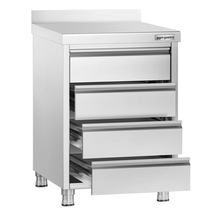 GGM Gastro Commercial Drawer Cabinet PREMIUM - Stainless Steel - with 4 Drawers & 100mm Upstand - 500x700mm
