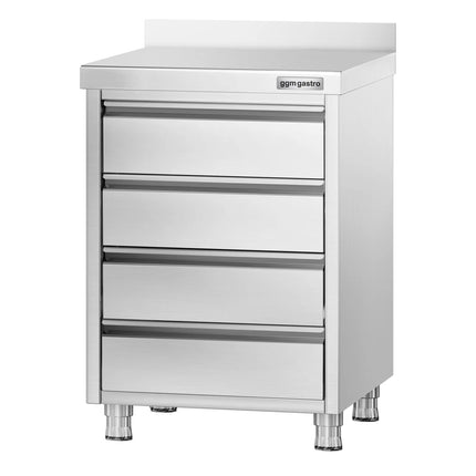 GGM Gastro Commercial Drawer Cabinet PREMIUM - Stainless Steel - with 4 Drawers & 100mm Upstand - 500x600mm