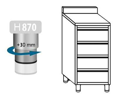 GGM Gastro Commercial Drawer Cabinet PREMIUM - Stainless Steel - with 4 Drawers & 100mm Upstand - 500x600mm
