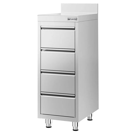 GGM Gastro Commercial Drawer Cabinet PREMIUM - Stainless Steel - with 4 Drawers & Upstand - 400x600mm