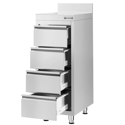 GGM Gastro Commercial Drawer Cabinet PREMIUM - Stainless Steel - with 4 Drawers & Upstand - 400x600mm