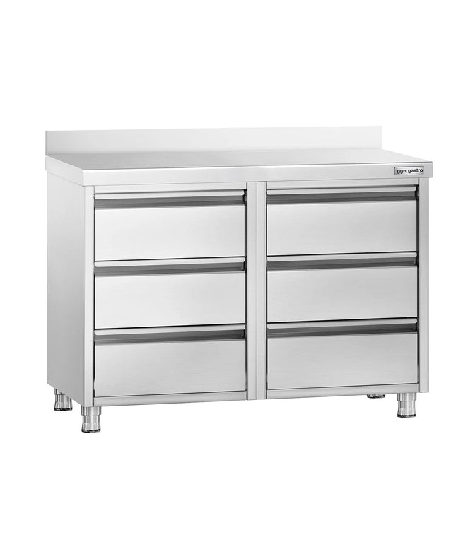 GGM Gastro Commercial Drawer Cabinet PREMIUM - Stainless Steel - with 6 Drawers & 100mm Upstand - 1000x600mm
