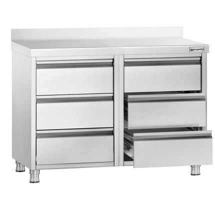 GGM Gastro Commercial Drawer Cabinet PREMIUM - Stainless Steel - with 6 Drawers & 100mm Upstand - 1000x600mm
