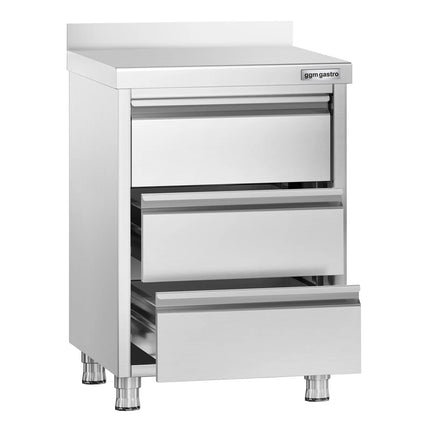 GGM Gastro Commercial Drawer Cabinet PREMIUM - with 3 Drawers & 100mm Upstand - 500x600mm