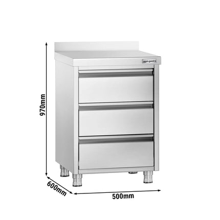 GGM Gastro Commercial Drawer Cabinet PREMIUM - with 3 Drawers & 100mm Upstand - 500x600mm