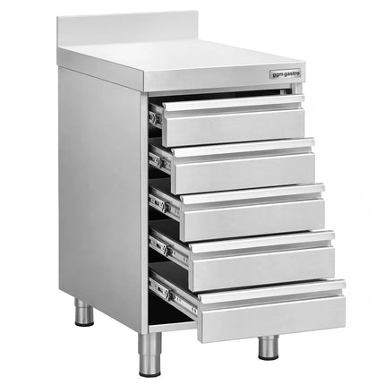 GGM Gastro Commercial Drawer Cabinet - Stainless Steel - with 5 Drawers & 100mm Upstand - 500x700mm