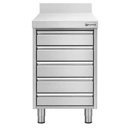 GGM Gastro Commercial Drawer Cabinet - Stainless Steel - with 5 Drawers & 100mm Upstand - 500x700mm