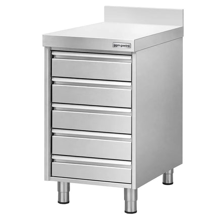 GGM Gastro Commercial Drawer Cabinet - Stainless Steel - with 5 Drawers & 100mm Upstand - 500x700mm