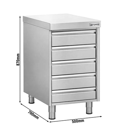 GGM Gastro Commercial Drawer Cabinet - Stainless Steel - with 5 Drawers - 500x700mm