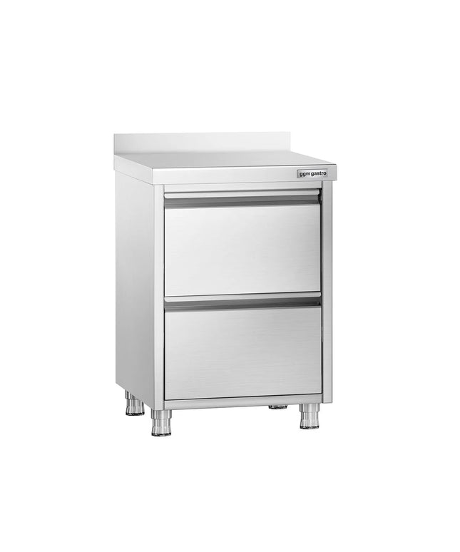 GGM Gastro Commercial Drawer Workstation PREMIUM - Stainless Steel - with 2 Drawers & 100mm Upstand - 500x600mm