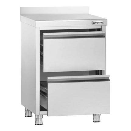 GGM Gastro Commercial Drawer Workstation PREMIUM - Stainless Steel - with 2 Drawers & 100mm Upstand - 500x600mm