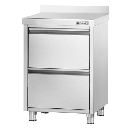 GGM Gastro Commercial Drawer Workstation PREMIUM - Stainless Steel - with 2 Drawers & 100mm Upstand - 500x600mm