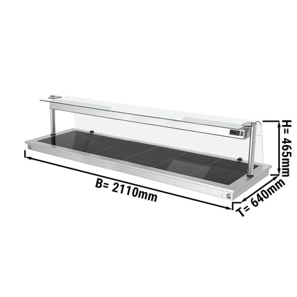 GGM Gastro Commercial Drop-in Hot Plate - 2100mm - 6x GN 1/1 - 2.7 kW - with Toughened Glass Sneeze Screen