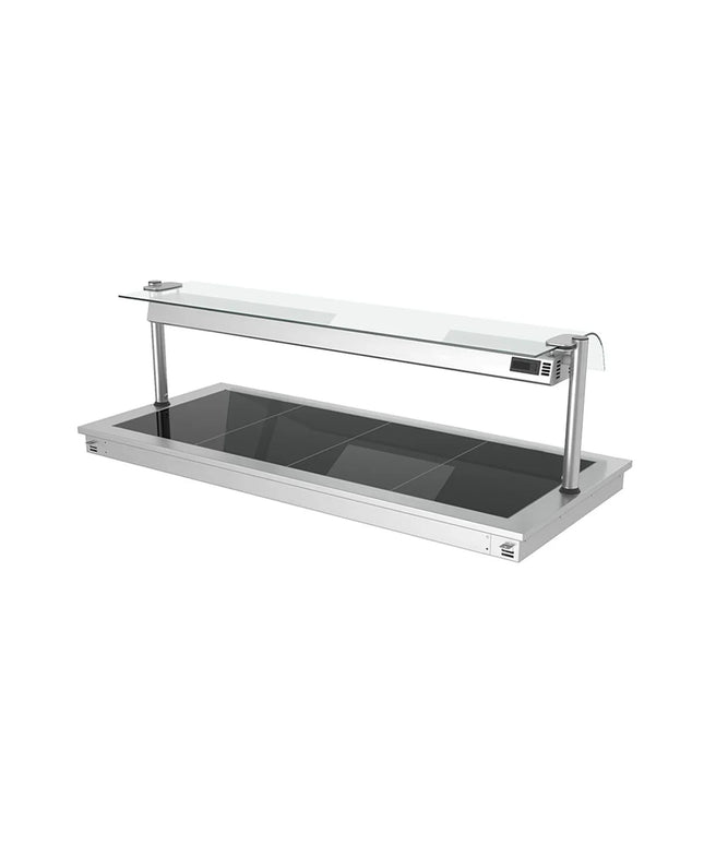 GGM Gastro Commercial Drop-in Hot Plate - Stainless Steel - 1500mm - 4x GN 1/1 - 1.8 kW - with Toughened Glass Sneeze Screen