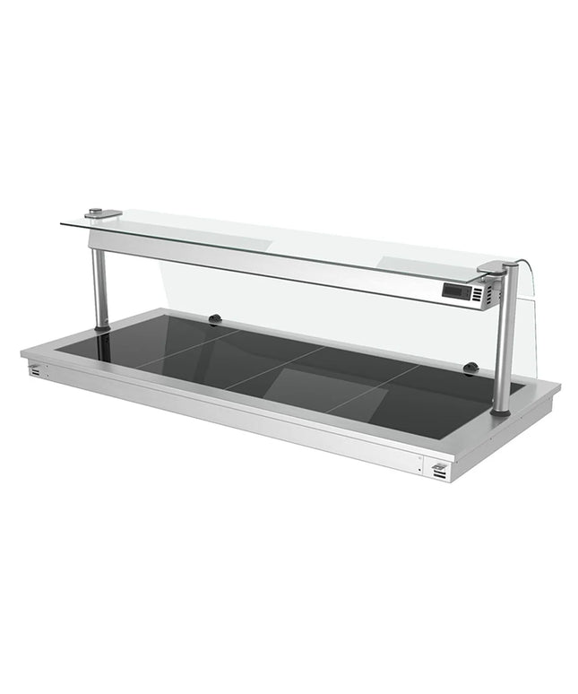 GGM Gastro Commercial Drop-in Hot Plate Stainless Steel - 1500mm - 4x GN 1/1 - 1.8 kW - with Toughened Glass Sneeze Screen