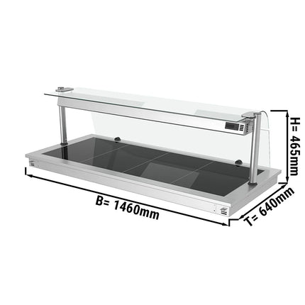GGM Gastro Commercial Drop-in Hot Plate Stainless Steel - 1500mm - 4x GN 1/1 - 1.8 kW - with Toughened Glass Sneeze Screen