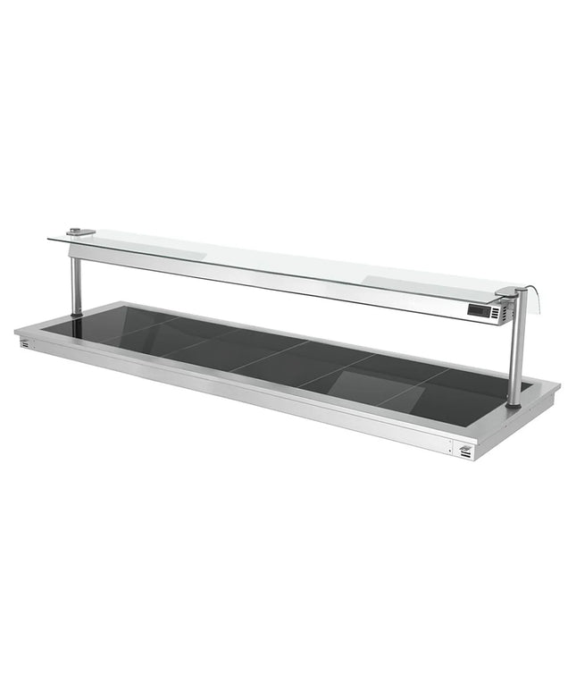 GGM Gastro Commercial Drop-in Hot Plate - Stainless Steel - 2100mm - 6x GN 1/1 - 2.7 kW - with Toughened Glass Sneeze Screen