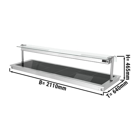 GGM Gastro Commercial Drop-in Hot Plate - Stainless Steel - 2100mm - 6x GN 1/1 - 2.7 kW - with Toughened Glass Sneeze Screen