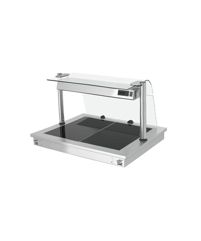 GGM Gastro Commercial Drop-in Hot Plate Stainless Steel - 800mm - 2x GN 1/1 - 0.9 kW - with Toughened Glass Sneeze Screen