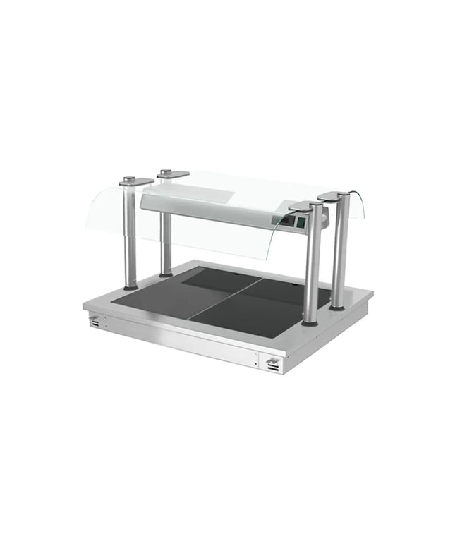 GGM Gastro Commercial Drop-in Hot Plate - Stainless Steel - with Ceramic Glass Surface - 800mm - 2x GN 1/1 - 0.9 kW - with Toughened Glass Sneeze Screen