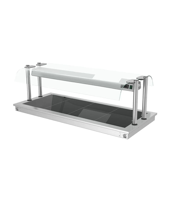 GGM Gastro Commercial Drop-in Hot Plate - Stainless Steel - with Ceramic Glass Surface - 1460mm - 4x GN 1/1 - 1.8 kW - with Toughened Glass Sneeze Screen