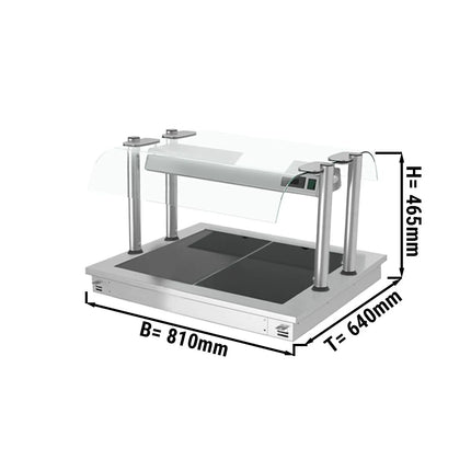 GGM Gastro Commercial Drop-in Hot Plate - Stainless Steel - with Ceramic Glass Surface - 800mm - 2x GN 1/1 - 0.9 kW - with Toughened Glass Sneeze Screen