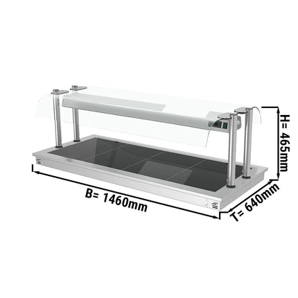 GGM Gastro Commercial Drop-in Hot Plate - Stainless Steel - with Ceramic Glass Surface - 1460mm - 4x GN 1/1 - 1.8 kW - with Toughened Glass Sneeze Screen