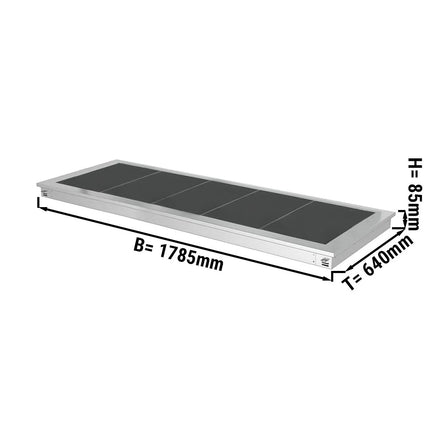 GGM Gastro Commercial Drop-in Hot Plate - Stainless Steel - with Ceramic Glass Surface - 1800mm - 5x GN 1/1 - 2.25 kW