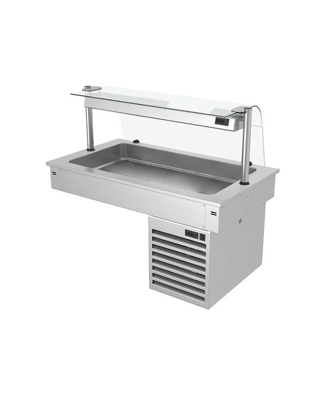 GGM Gastro Commercial Drop-in Refrigerated Well - 1000mm - +2 to +8°C - 3x GN 1/1 - 190W - Curved Glass - with Glass Sneeze Guard