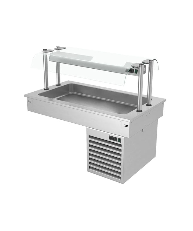GGM Gastro Commercial Drop-in Refrigerated Well - 1000mm - +2 to +8°C - 3x GN 1/1 - 190W - Square Glass - with Glass Sneeze Guard