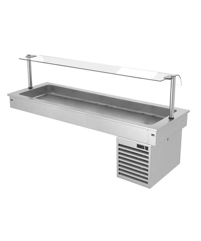 GGM Gastro Commercial Drop-in Refrigerated Well - 1000mm - +2 to +8°C - 3x GN 1/1 - 190W - Square Glass - with Glass Sneeze Guard