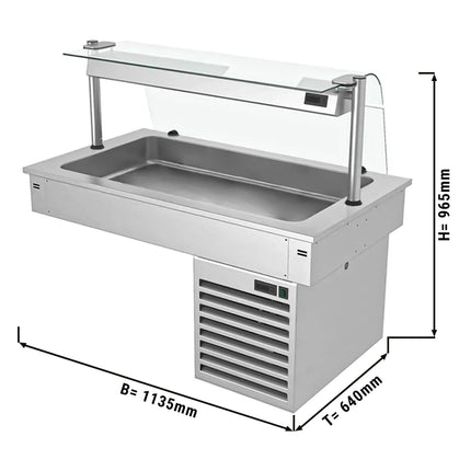 GGM Gastro Commercial Drop-in Refrigerated Well - 1000mm - +2 to +8°C - 3x GN 1/1 - 190W - Curved Glass - with Glass Sneeze Guard