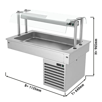 GGM Gastro Commercial Drop-in Refrigerated Well - 1000mm - +2 to +8°C - 3x GN 1/1 - 190W - Square Glass - with Glass Sneeze Guard