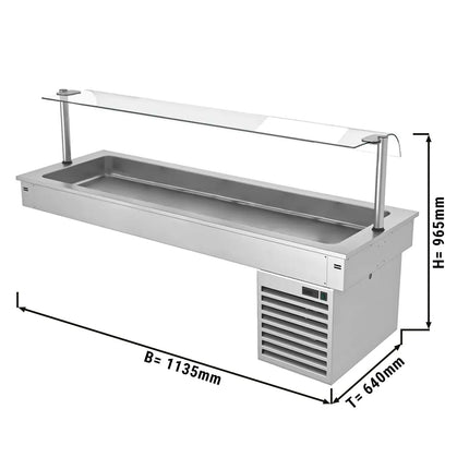 GGM Gastro Commercial Drop-in Refrigerated Well - 1000mm - +2 to +8°C - 3x GN 1/1 - 190W - Square Glass - with Glass Sneeze Guard
