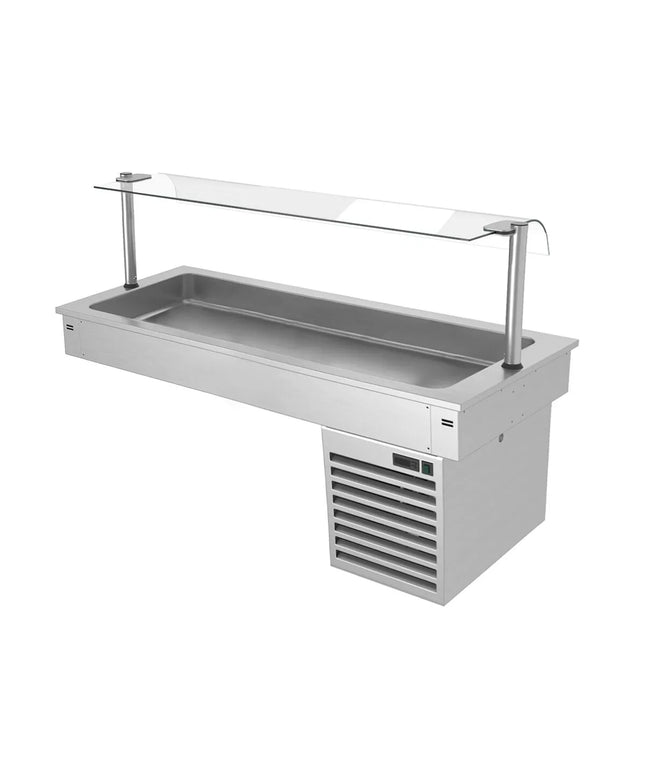 GGM Gastro Commercial Drop-in Refrigerated Well - 1500mm - +2 to +8°C - 4x GN 1/1 - 390W - with Glass Sneeze Guard