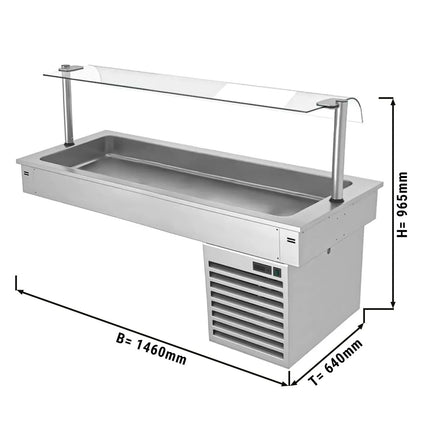 GGM Gastro Commercial Drop-in Refrigerated Well - 1500mm - +2 to +8°C - 4x GN 1/1 - 390W - with Glass Sneeze Guard