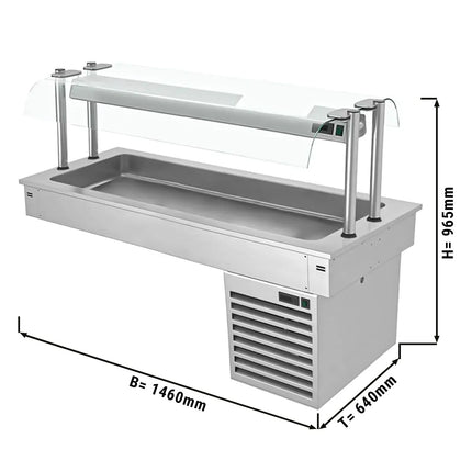 GGM Gastro Commercial Drop-in Refrigerated Well - 1500mm - +2 to +8°C - 4x GN 1/1 - 390W - Square Glass - with Glass Sneeze Guard