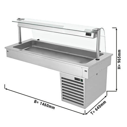 GGM Gastro Commercial Drop-in Refrigerated Well - 1500mm - +2 to +8°C - 4x GN 1/1 - 390W - Curved Glass - with Glass Sneeze Guard